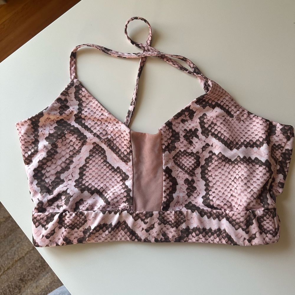 Prettylittlething pink snakeskin crop top
